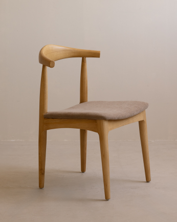 Sedia in legno di olmo in tonalità naturale y seduta imbottita colore gris di 79x49cm