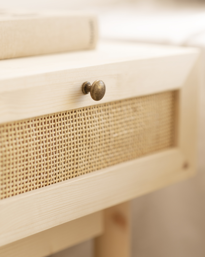 Pack de 2 comodini in legno massello e rattan con un cassetto tono naturale da 40x45cm