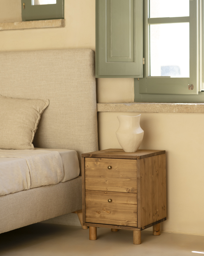 Pack de 2 comodini in legno massello con due cassetti tono rovere scuro da 51x38cm