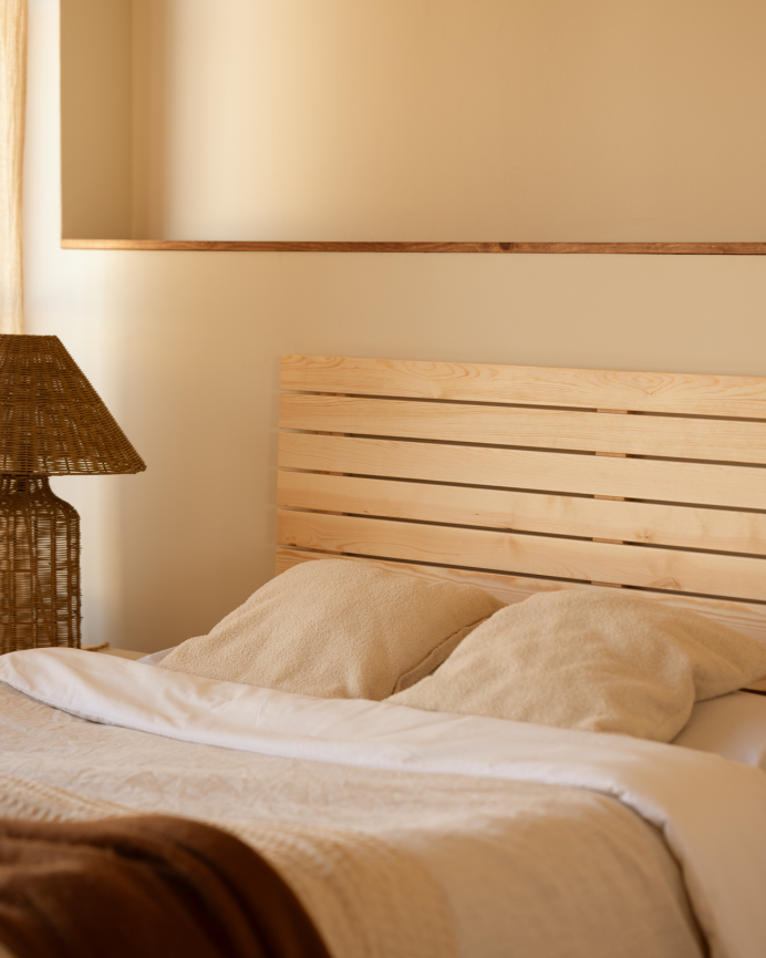 Testata di letto in legno massello in tono naturale in diverse misure