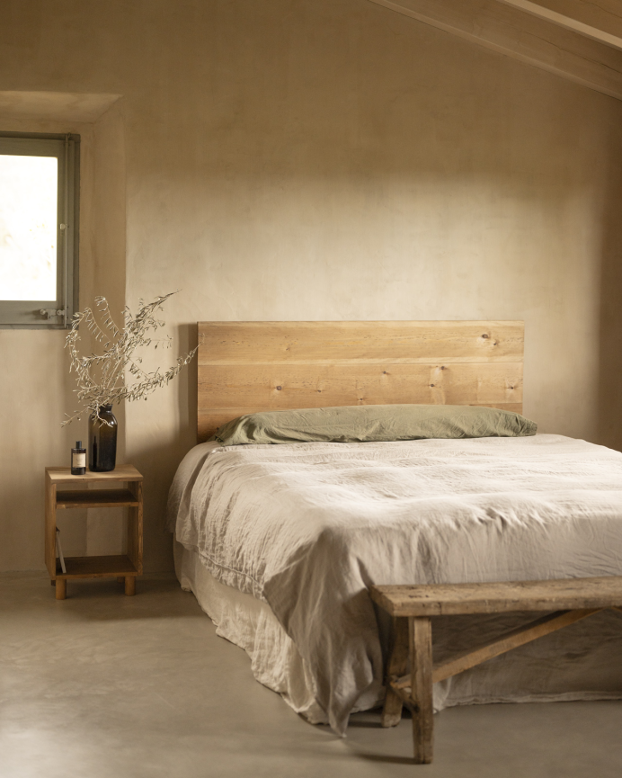 Testata di letto in legno massello in tonalità di rovere scuro in diverse misure