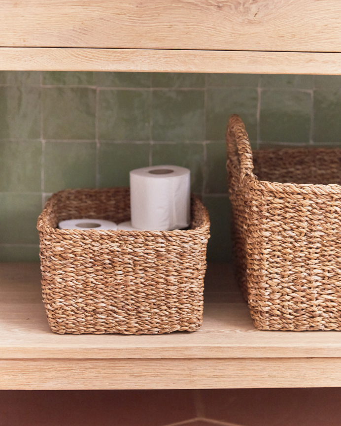 Cesta quadrata in giunco di mare 32x25x16cm