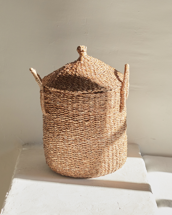 Cesto con coperchio in giunco di mare 45x32cm