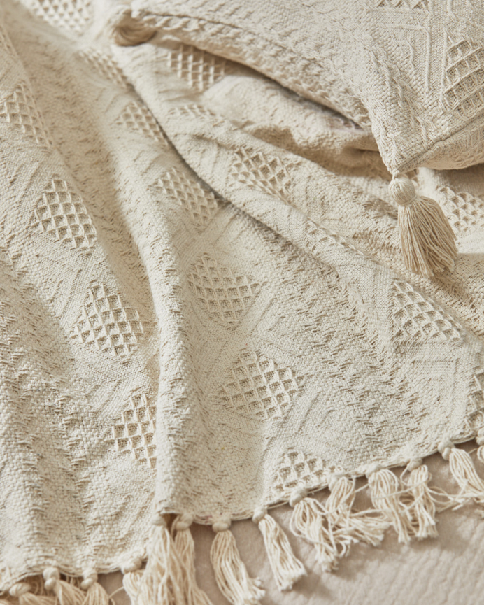 Plaid in cotone jacquard naturale 120x180cm