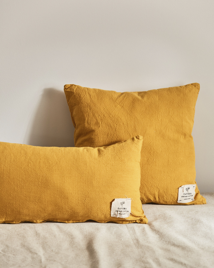 Fodera per cuscino in cotone vintage colore giallo 30x60cm