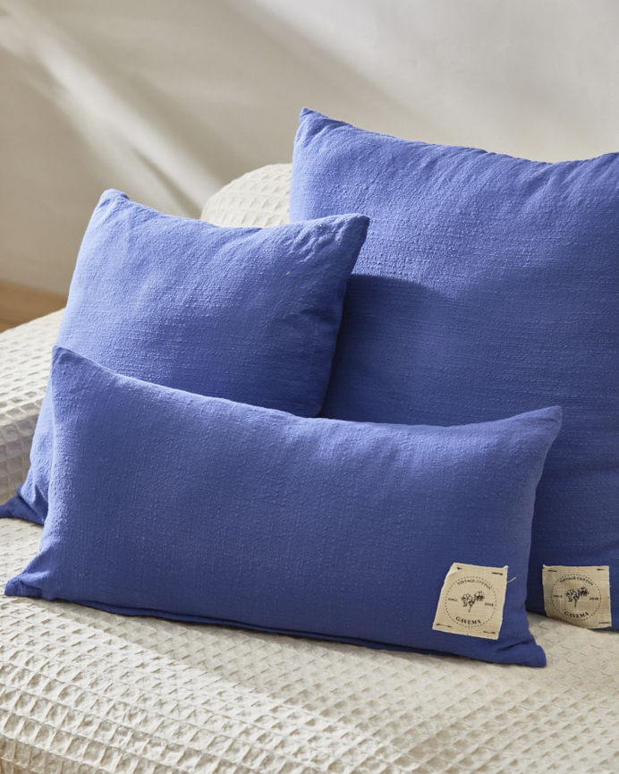 Fodera per cuscino in cotone vintage colore blu 30x60cm