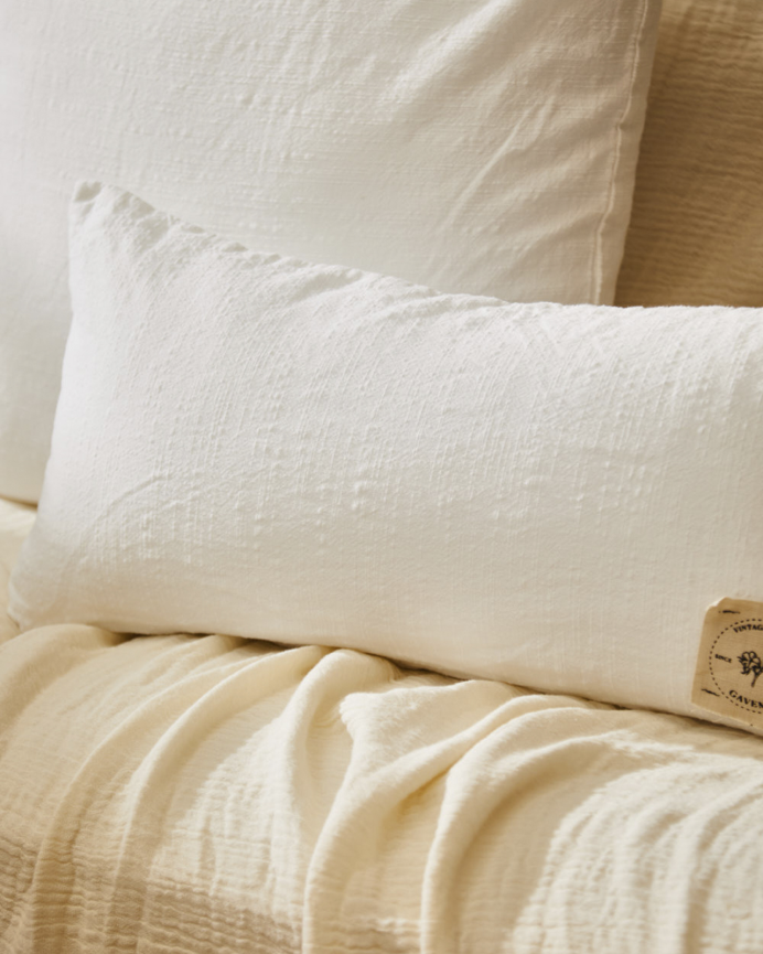 Fodera per cuscino in cotone vintage colore bianco 30x60cm