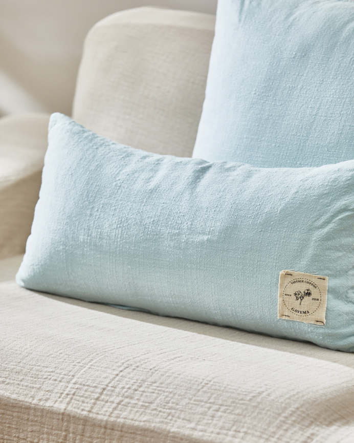 Fodera per cuscino in cotone vintage colore turchese 30x60cm