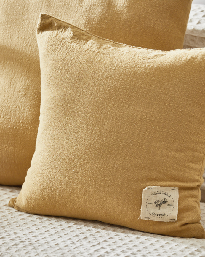 Fodera per cuscino in cotone vintage colore senape in varie misure