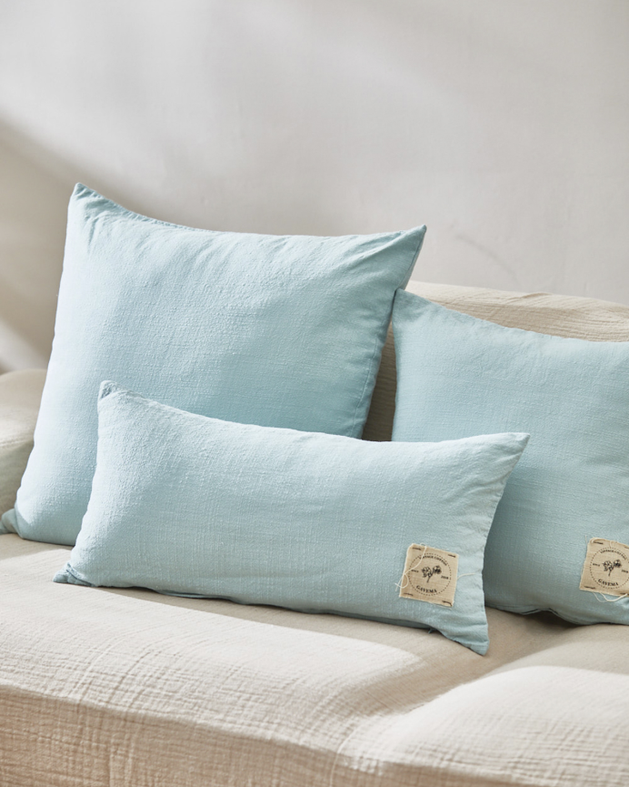 Fodera per cuscino in cotone vintage colore turchese in varie misure