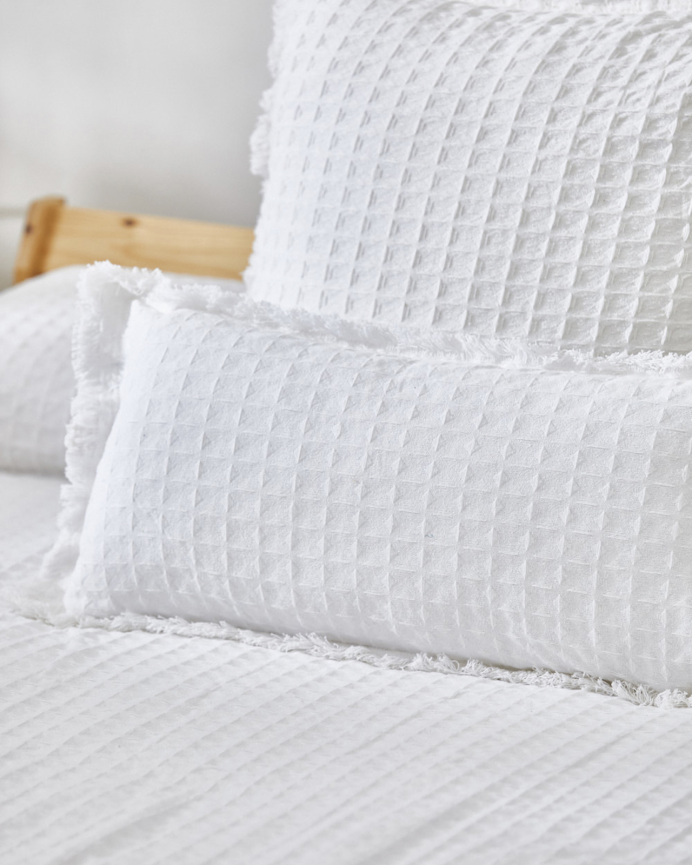 Fodera per cuscino a nido d’ape in cotone colore bianco 30x60cm