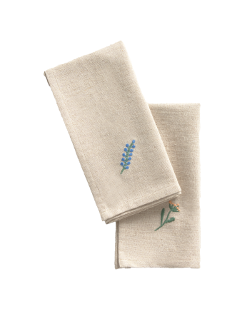 Set 2 tovaglioli in lino ricamato con fiori 45x45cm