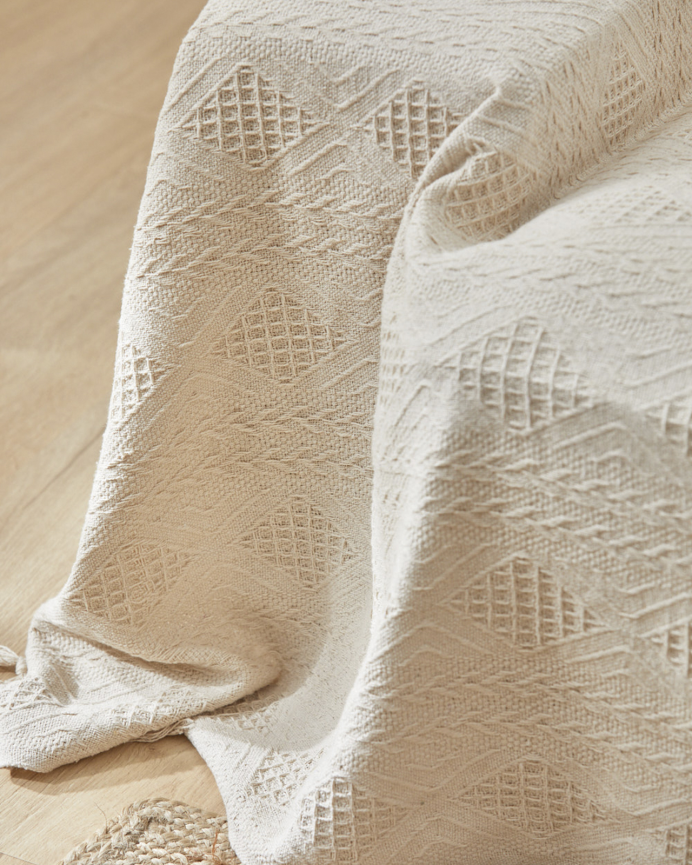 Copriletto in cotone jacquard colore naturale in diverse misure