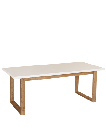 Tavoli da pranzo in legno massiccio laccato lucido in tonalità bianco sporco in varie dimensioni
