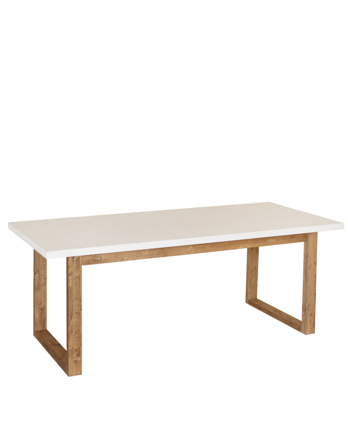 Tavoli da pranzo in legno massiccio laccato lucido in tonalità bianco sporco in varie dimensioni