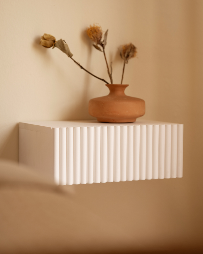 Comodino flottante in legno massello bianco di 40cm