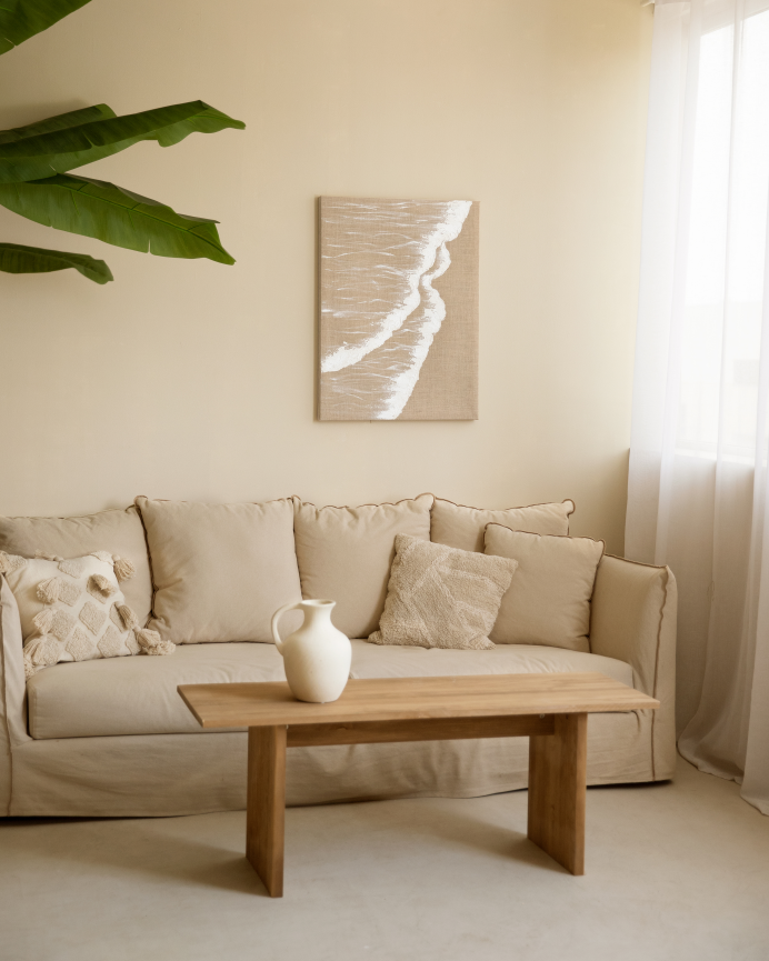 Quadro beige e bianco decorativo su tela di lino con telaio in legno dipinto a mano con pittura ad olio in diverse misure