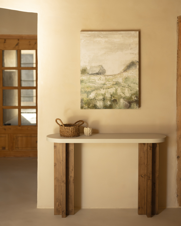 Quadro beige e verde decorativo su tela di cotone con telaio in legno dipinto a mano con pittura ad olio in diverse misure
