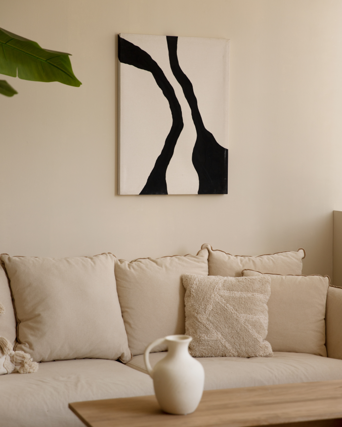 Quadro bianco e nero decorativo su tela di cotone con telaio in legno dipinto a mano con pittura ad olio in diverse misure
