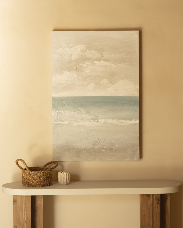 Quadro beige e blu decorativo su tela di cotone con telaio in legno dipinto a mano con pittura ad olio in diverse misure