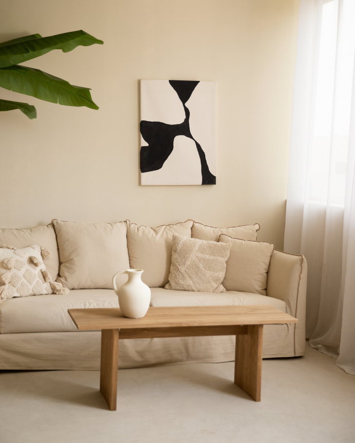 Quadro beige e nero decorativo su tela di cotone con telaio in legno dipinto a mano con pittura a olio in diverse misure