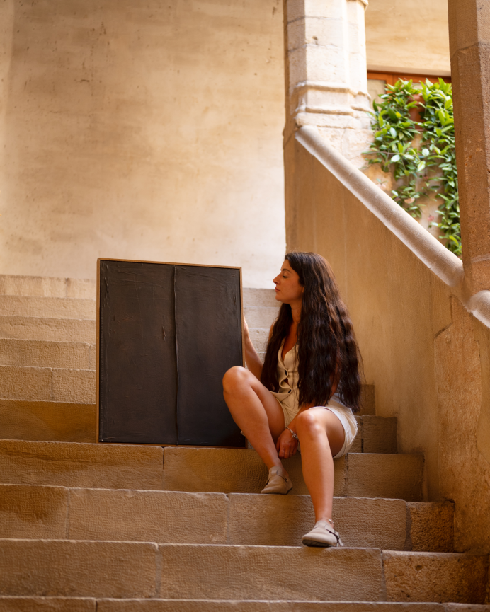 Quadro nero decorativo su tela di cotone con cornice in legno dipinta a mano con pittura a olio in varie dimensioni