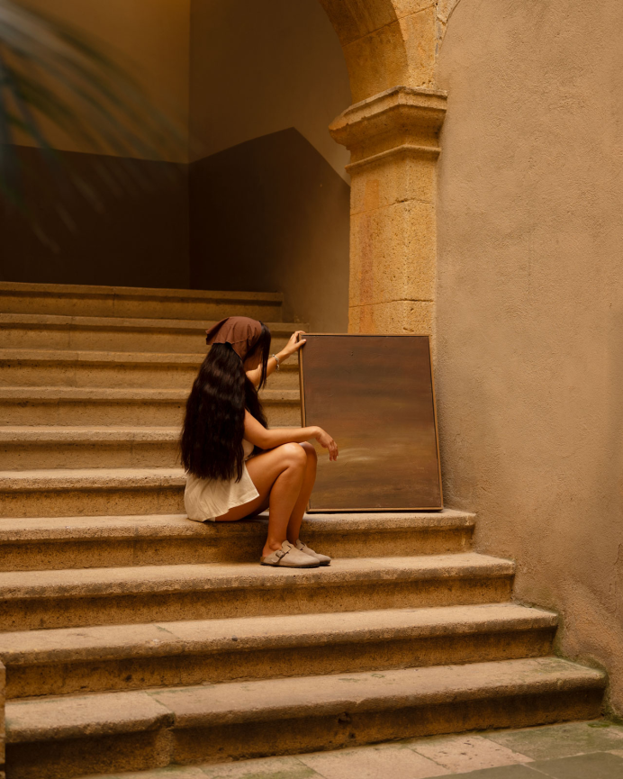 Quadro terracotta decorativo su tela di cotone con cornice in legno dipinta a mano con pittura a olio in varie dimensioni