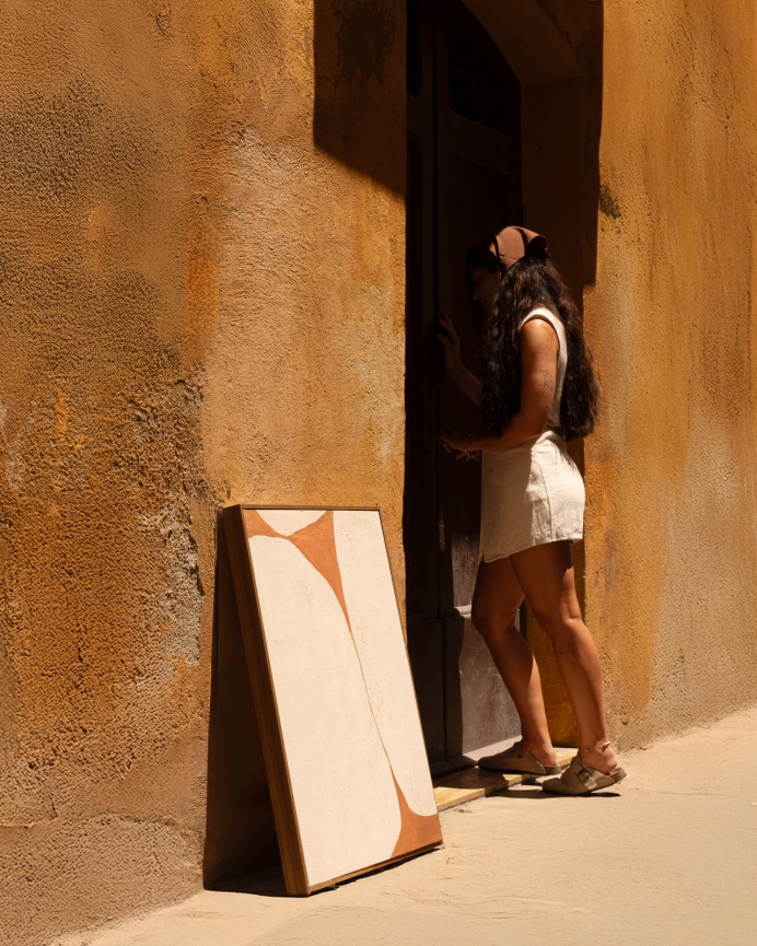 Quadro terracotta decorativo su tela di cotone con cornice in legno dipinta a mano con pittura a olio in varie dimensioni