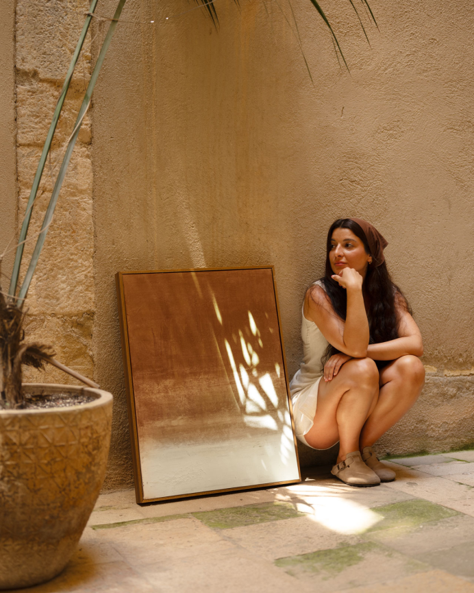 Quadro terracotta decorativo su tela di cotone con cornice in legno dipinta a mano con pittura a olio in varie dimensioni