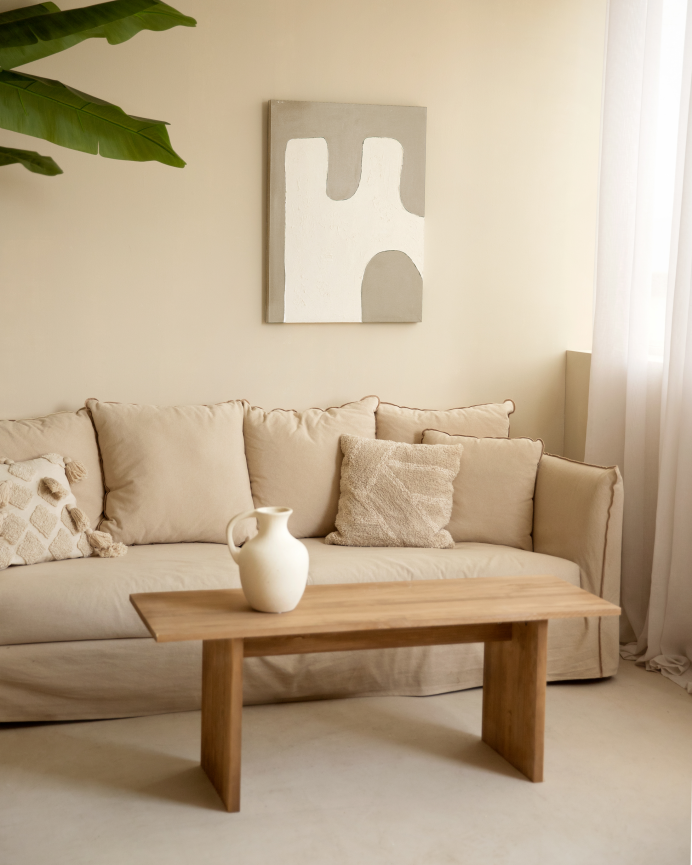Quadro beige e bianco decorativo su cotone con telaio di legno dipinto a mano con pittura ad olio in diverse misure