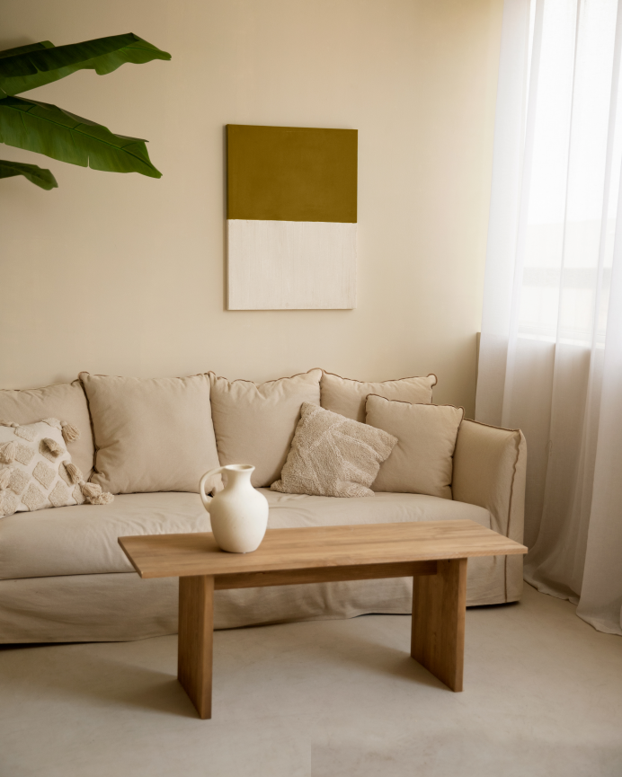 Quadro senape e bianco decorativo su cotone con telaio in legno dipinto a mano con pittura ad olio in diverse misure