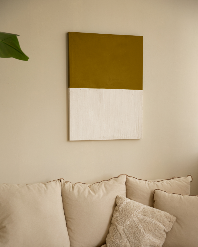 Quadro senape e bianco decorativo su cotone con telaio in legno dipinto a mano con pittura ad olio in diverse misure