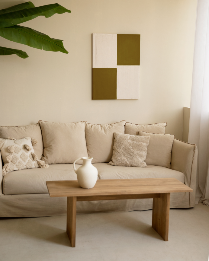 Quadro senape e bianco decorativo su cotone con telaio in legno dipinto a mano con pittura ad olio in diverse misure