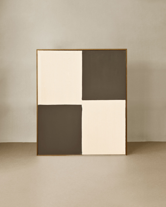 Quadro marrone e bianco decorativo su cotone con telaio in legno dipinto a mano con pittura ad olio in diverse misure