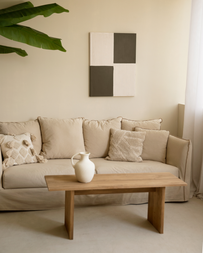 Quadro marrone e bianco decorativo su cotone con telaio in legno dipinto a mano con pittura ad olio in diverse misure