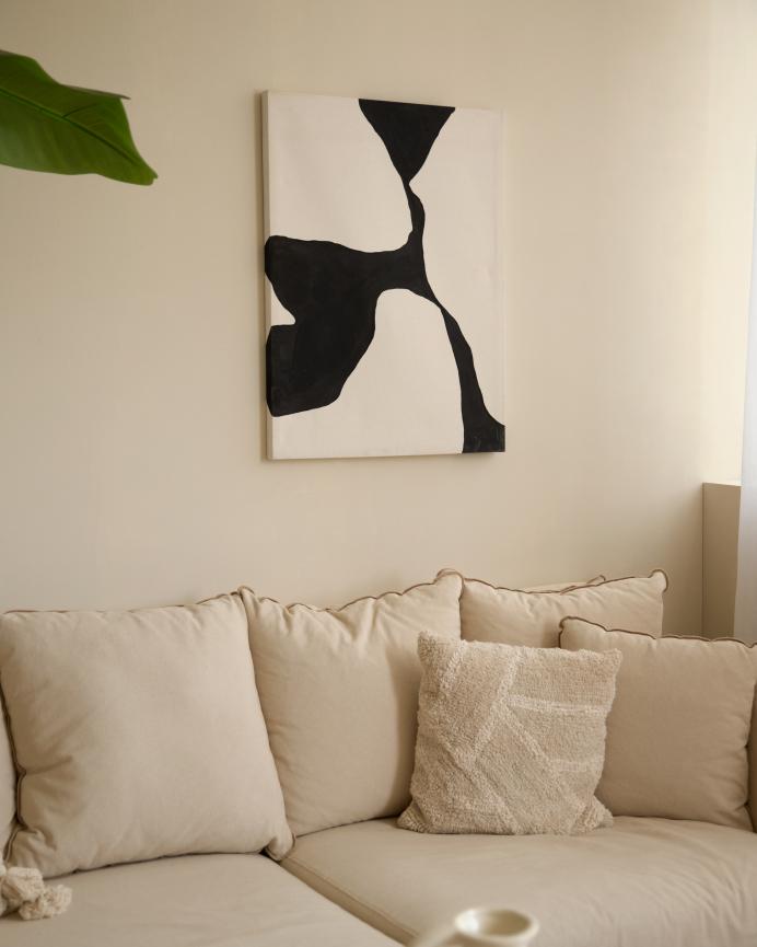 Quadro beige e nero decorativo su tela di cotone con telaio in legno dipinto a mano con pittura a olio in diverse misure