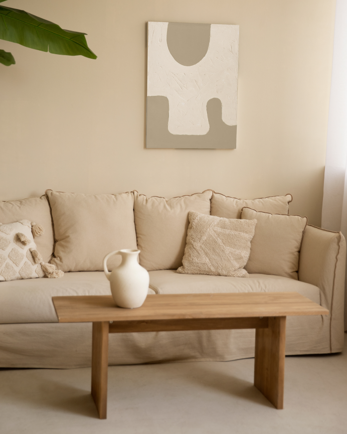 Quadro bianco e beige decorativo su cotone con telaio in legno dipinto a mano con pittura ad olio in diverse misure