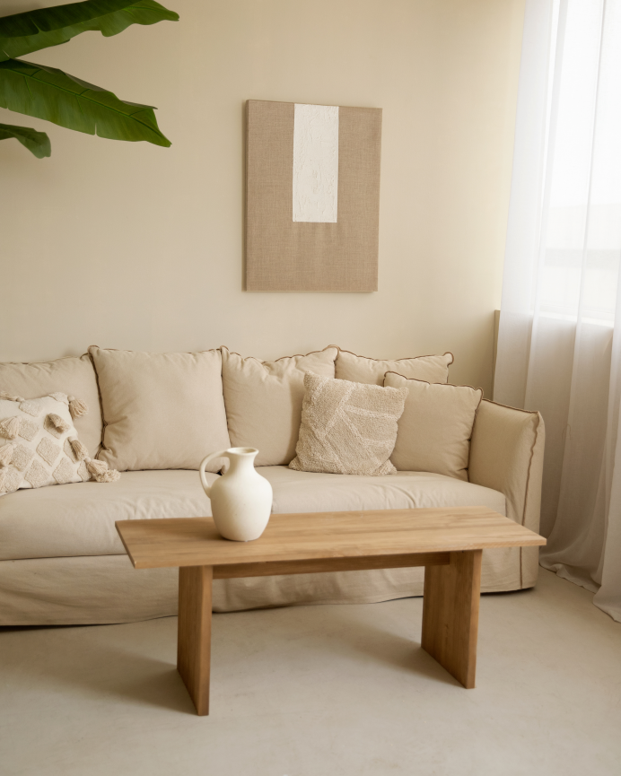Quadro beige e bianco decorativo su tela di lino con telaio in legno dipinto a mano con pittura ad olio in diverse misure