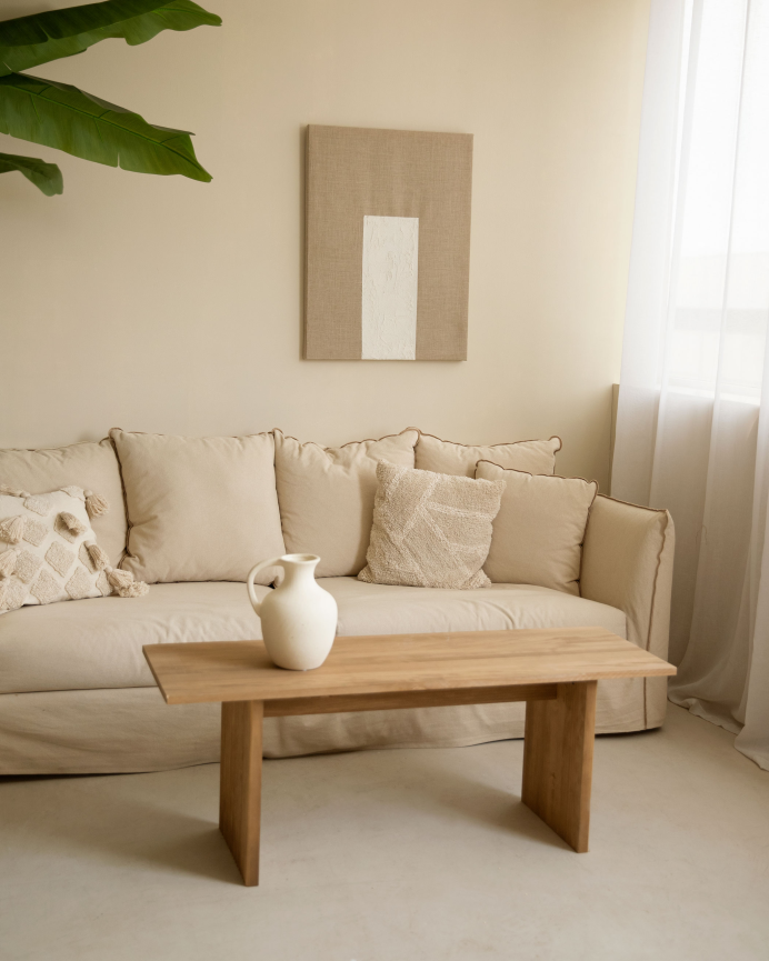 Quadro beige e bianco decorativo su tela di lino con telaio in legno dipinto a mano con pittura ad olio in diverse misure