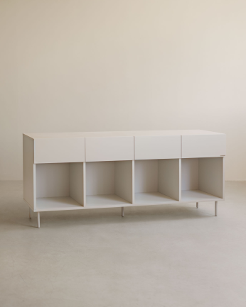 Credenza con 4 cassetti laccato in tonalità sabbia di 176x40cm