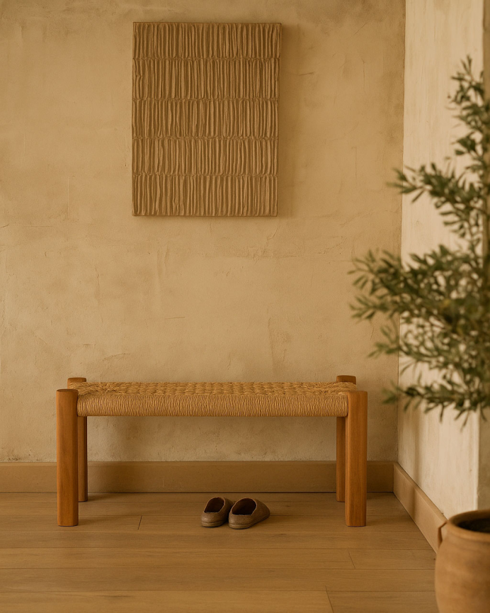 Panca in legno massello e corda in tono naturale 46x50cm