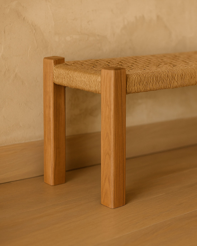 Panca in legno massello e corda in tono naturale 46x50cm