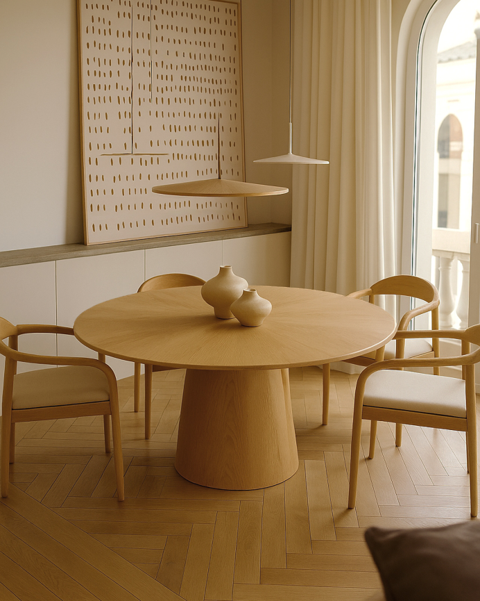 Tavoli da pranzo in laminato di rovere in tono naturale 120 x 76 cm