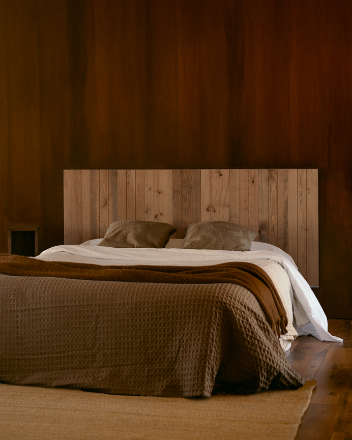 Testata di letto in legno massello in tonalità di rovere scuro in diverse misure