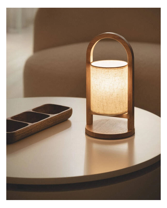 Lampada da tavolo in legno e tessuto naturale 30cm