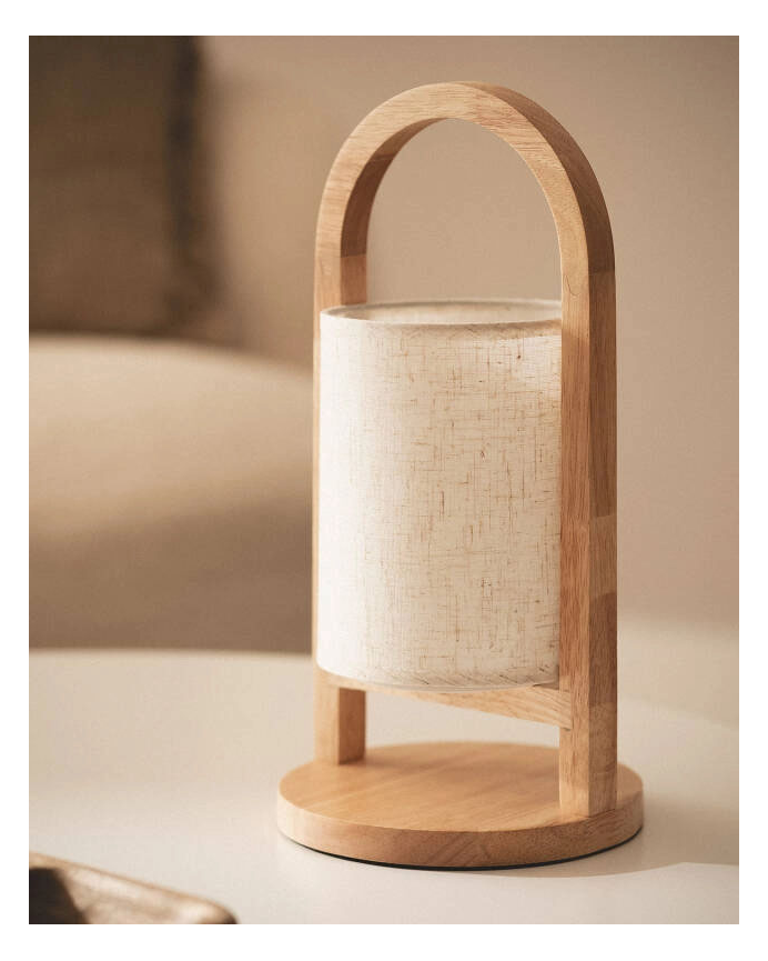 Lampada da tavolo in legno e tessuto naturale 30cm