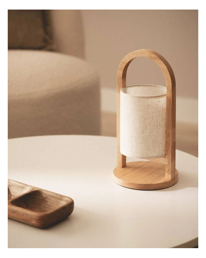 Lampada da tavolo in legno e tessuto naturale 30cm
