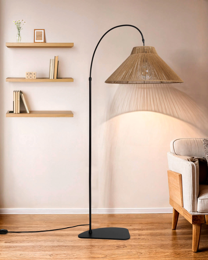 Lampada da terra di metallo e corda naturale di 155cm