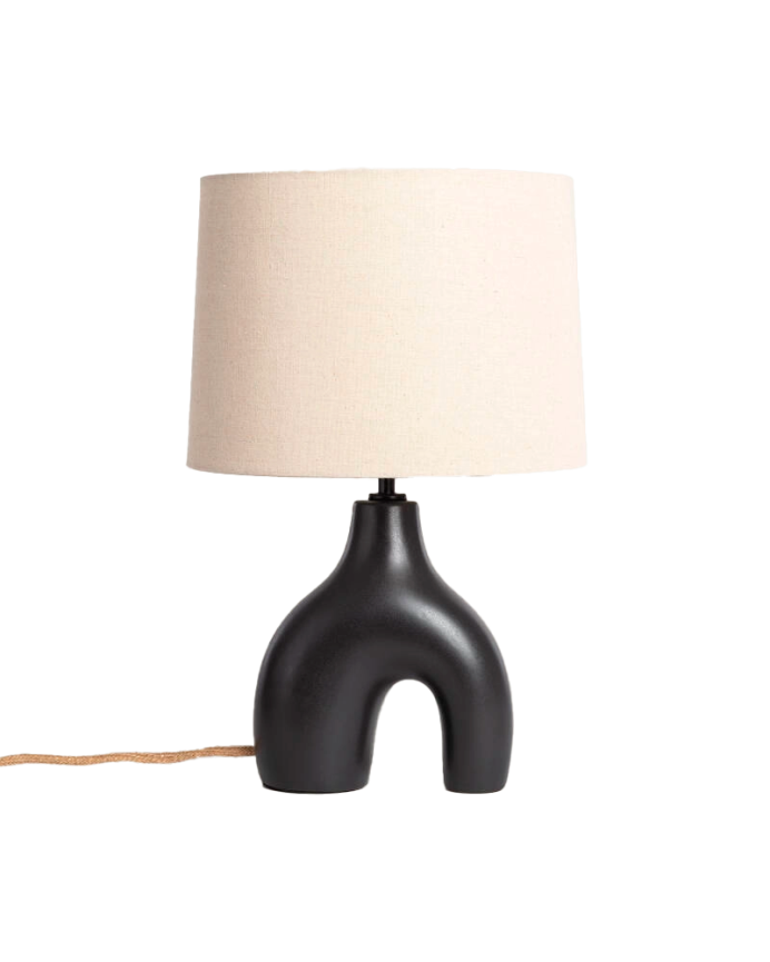 Lampada da tavolo in ceramica e lino nero 47cm