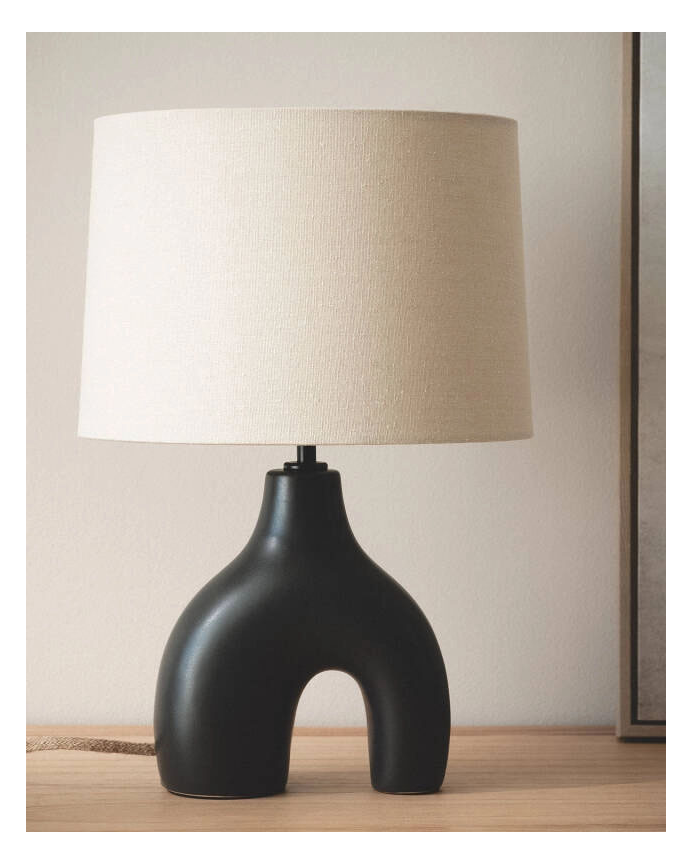 Lampada da tavolo in ceramica e lino nero 47cm